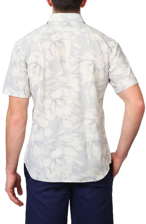 Tailorbyrd Floral Print Seersucker Short Sleeve Shirt In White
