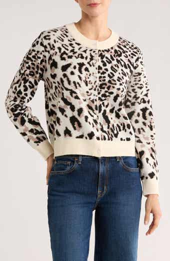 Bobeau Leopard Spot Button Front Cardigan