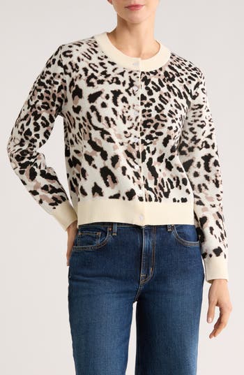 Bobeau Leopard Spot Button Front Cardigan In Multi
