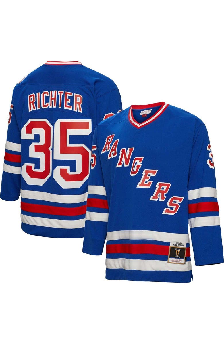 Mitchell & Ness Men's Mitchell & Ness Mike Richter Blue New York Rangers 1993/94 Blue Line Player Jersey, Main, color,