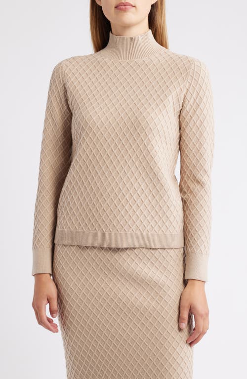 Anne Klein Diamond Stitch Scarf Mock Neck Sweater In Neutral