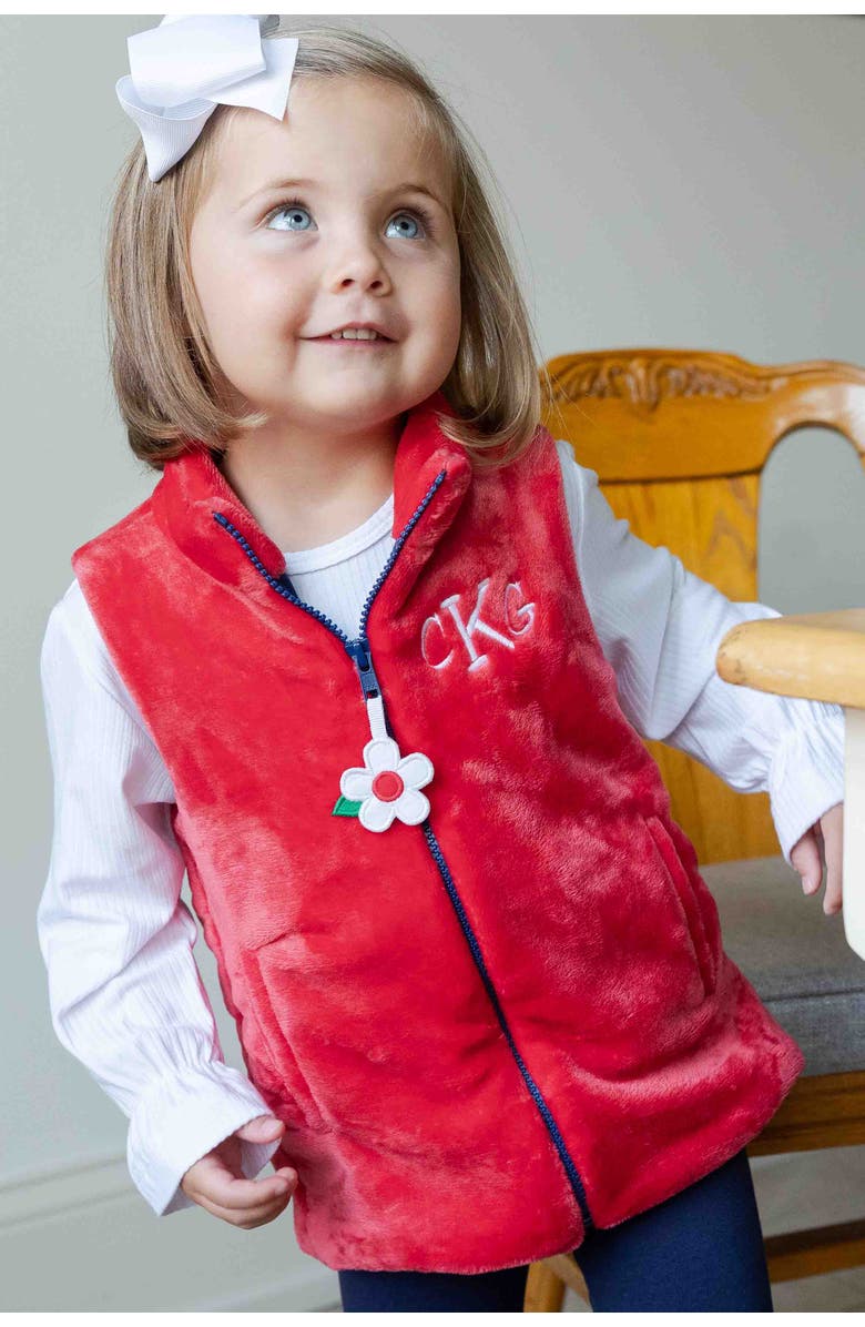 Florence Eiseman Plush Fleece Zip Up Vest, Alternate, color, Red