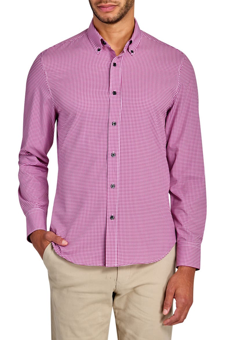 Slim Fit Gingham 4-Way Sport Shirt, Main, color, RED