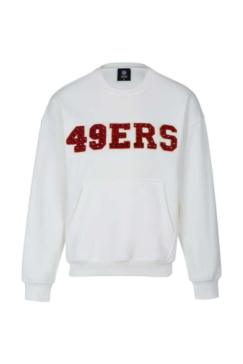 Women's Cuce White San Francisco 49ers Chenille Jeweled Sweatshirt, Main, color, White