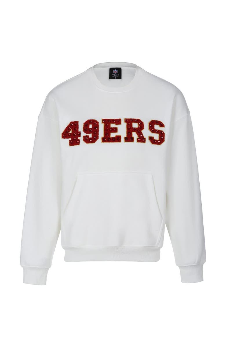 CUCE Women's Cuce White San Francisco 49ers Chenille Jeweled Sweatshirt, Main, color, White