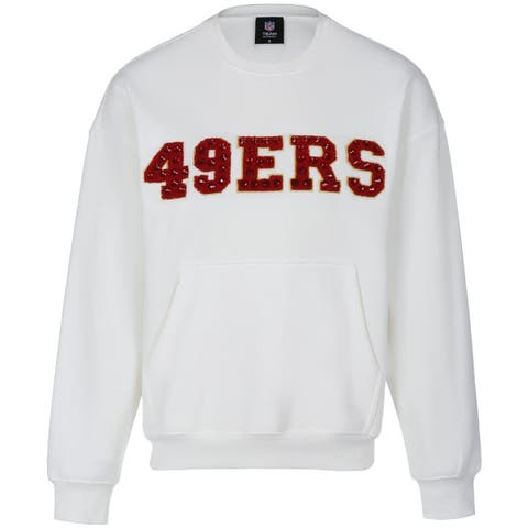 Women's Cuce White San Francisco 49ers Chenille Jeweled Sweatshirt