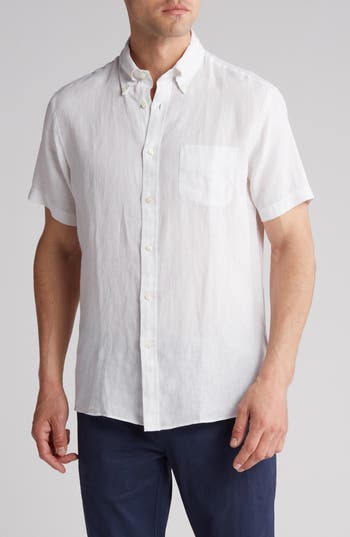 Brooks Brothers Regular Fit Short Sleeve Linen Button-Down Shirt in White at Nordstrom Rack, Size Small