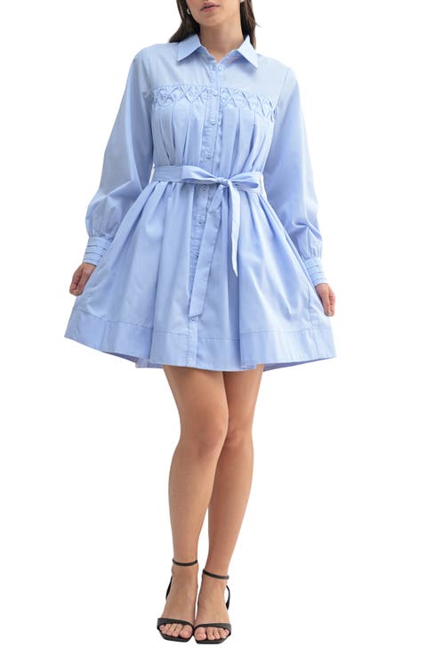 Long Sleeve Tie Belt Poplin Shirtdress