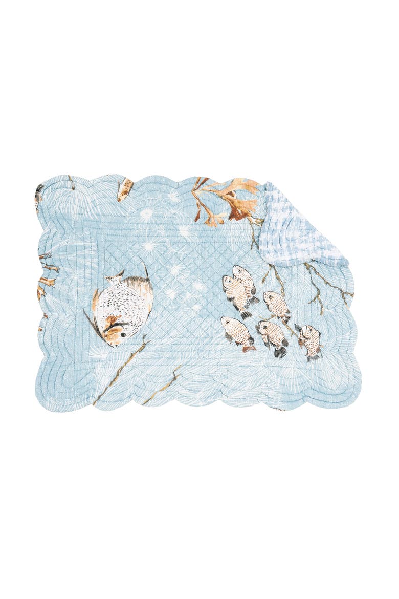 Meraki Island Quilted Reversible Blue Coastal Placemats Set of 6, 13" x 19", Main, color, Blue