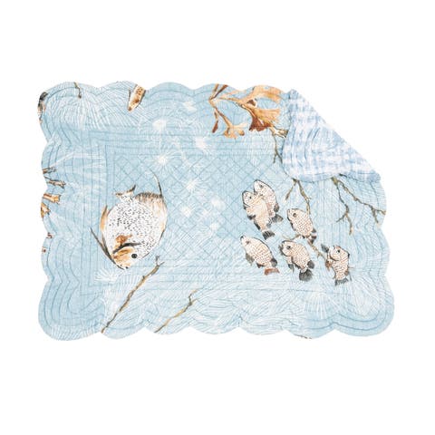Meraki Island Quilted Reversible Blue Coastal Placemats Set of 6, 13" x 19"