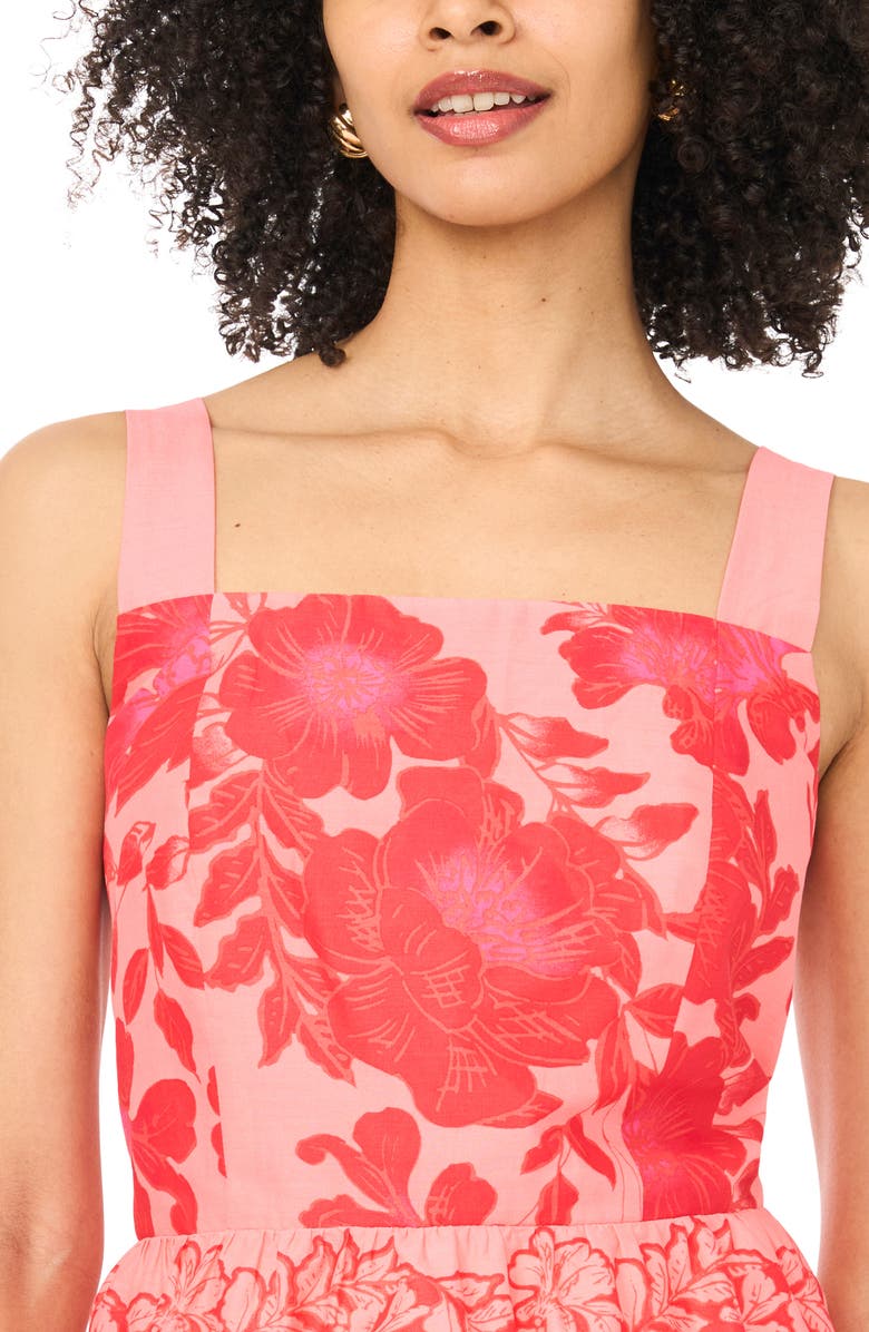 Vince Camuto Floral Cotton Peplum Top, Alternate, color, Lobster Red