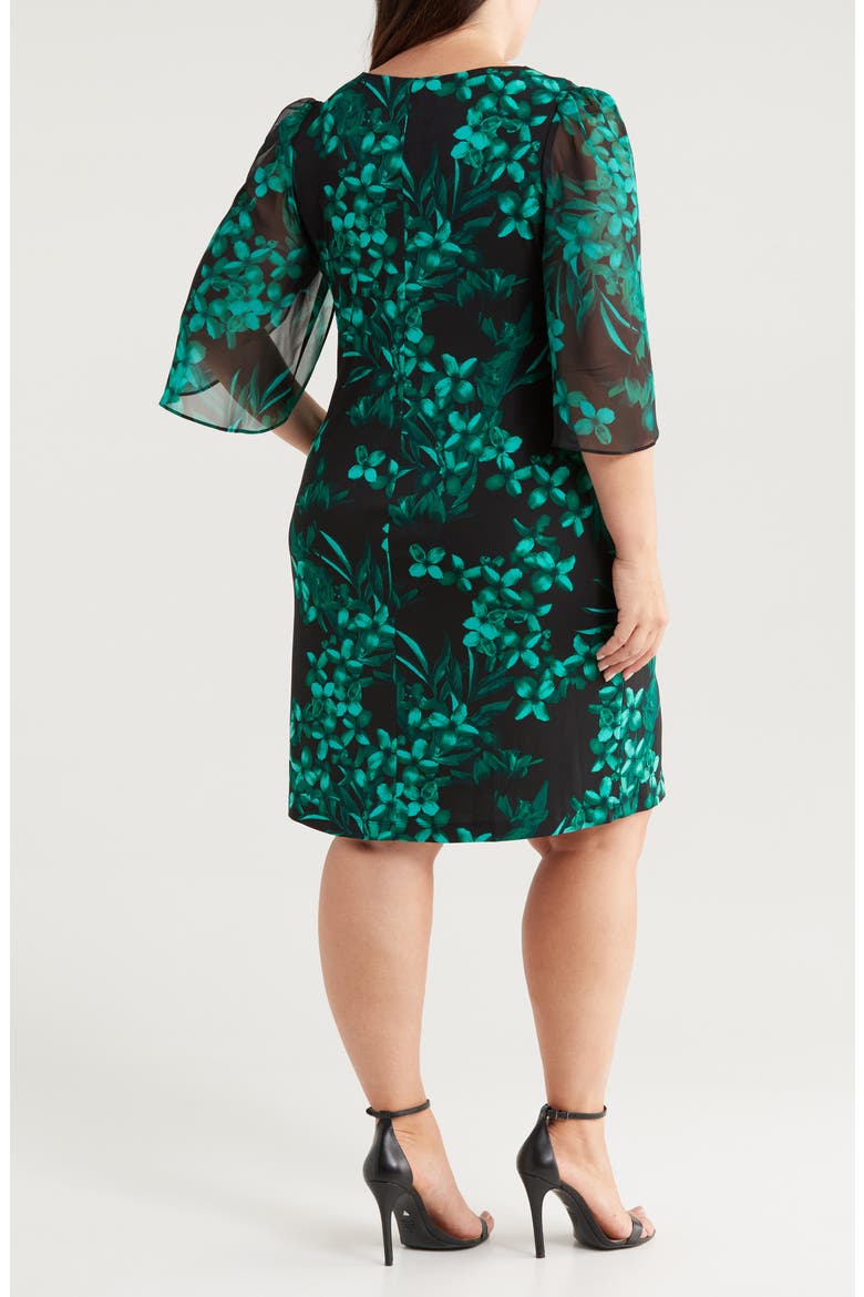 Floral Chiffon Sleeve Sheath Dress, Alternate, color, HUNTER