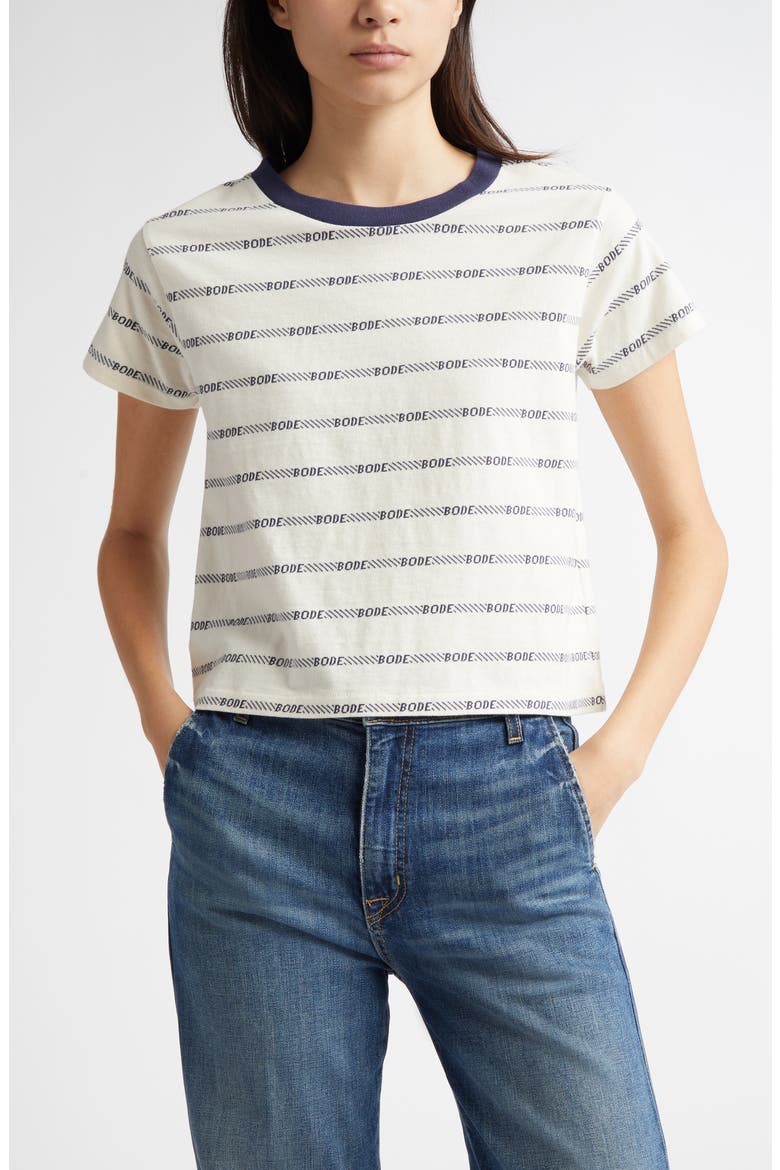Rec Jacquard Stripe Cotton Logo T-Shirt, Main, color, WHITE MULTI