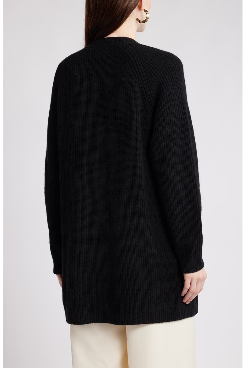 Rib Long Cardigan, Alternate, color, BLACK