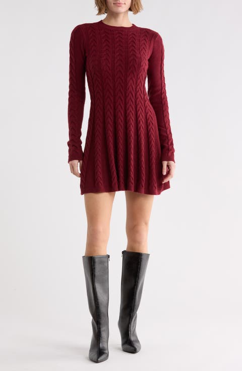 Elio Cable Stitch Long Sleeve Sweater Dress