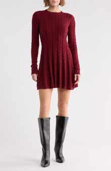 Elio Cable Stitch Long Sleeve Sweater Dress