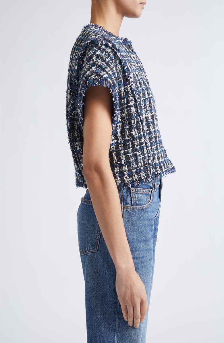 ST. JOHN Fringe Cap Sleeve Multicolor Check Tweed Jacket, Alternate, color, Tourmaline Multi