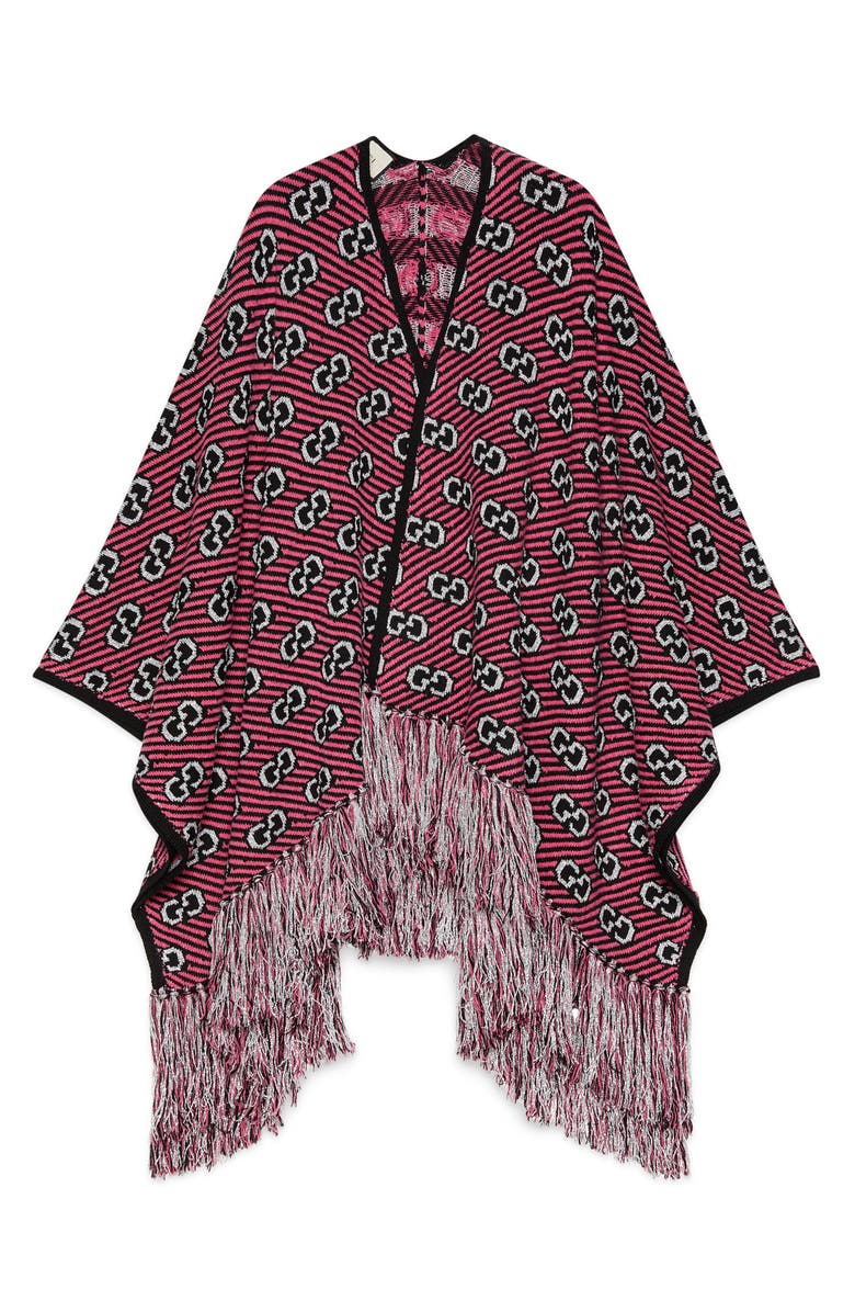 Gucci Double-G Stripe Metallic Jacquard Poncho, Alternate, color,