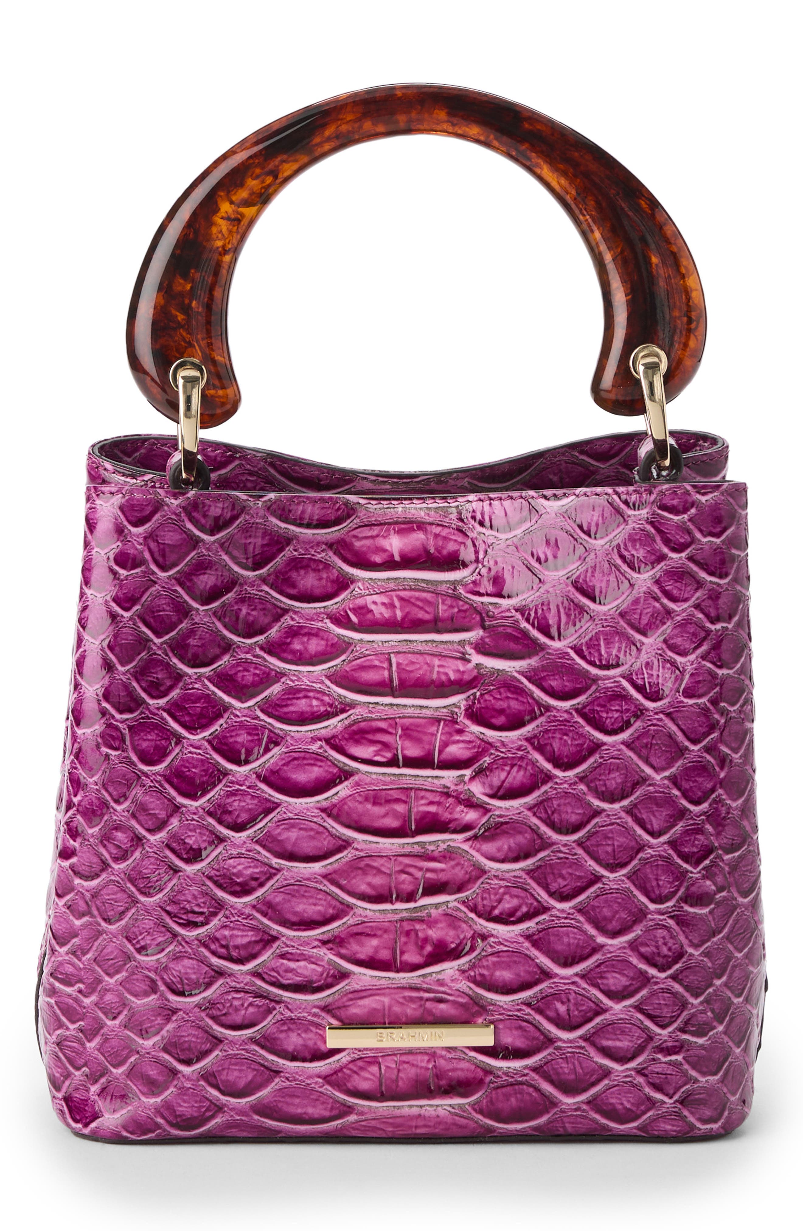 Mod Mini Amelia Croc Embossed Leather Bucket Bag, Alternate, color, ISLAND PETAL