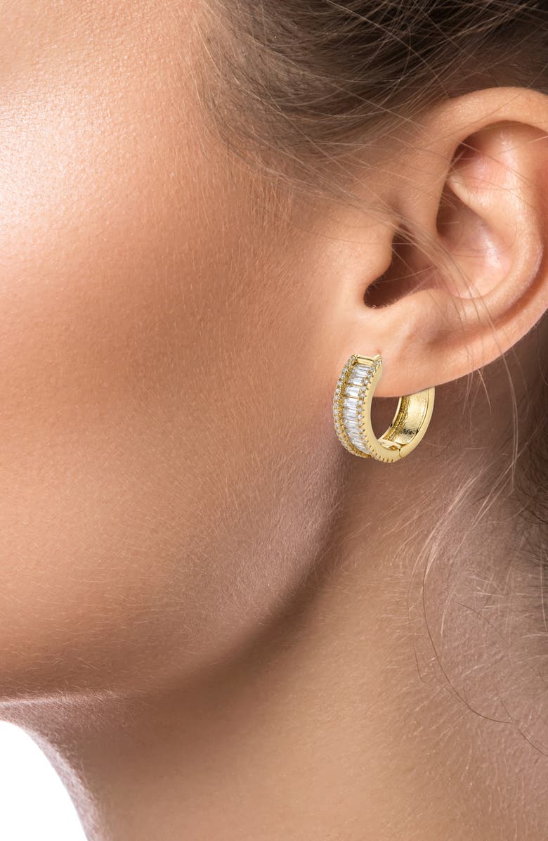 CZ by Kenneth Jay Lane Cubic Zirconia Huggie Hoop Earrings, Alternate, color, Clear-Gold
