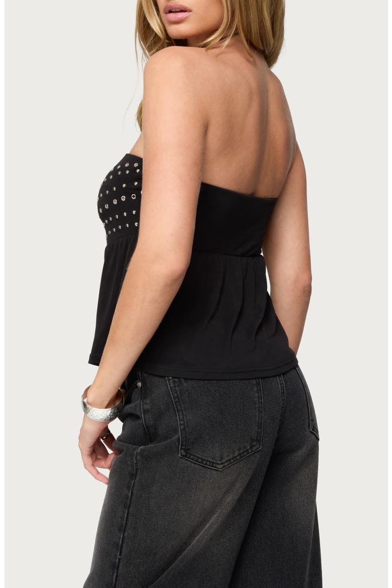 Grommet Detail Strapless Top, Alternate, color, BLACK