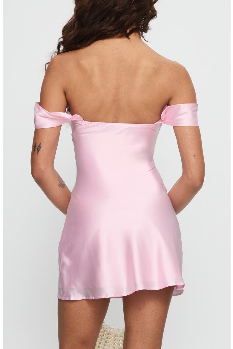 Zabbara Off the Shoulder Satin Cocktail Minidress, Alternate, color, LIGHT PINK