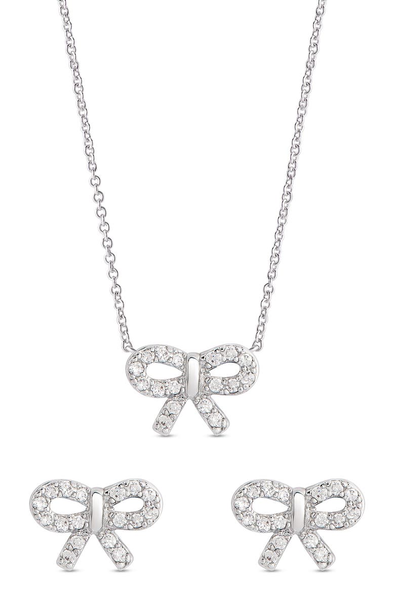 Lily Nily Kids' Cubic Zirconia Bow Stud Earrings & Pendant Necklace Set, Main, color, Silver