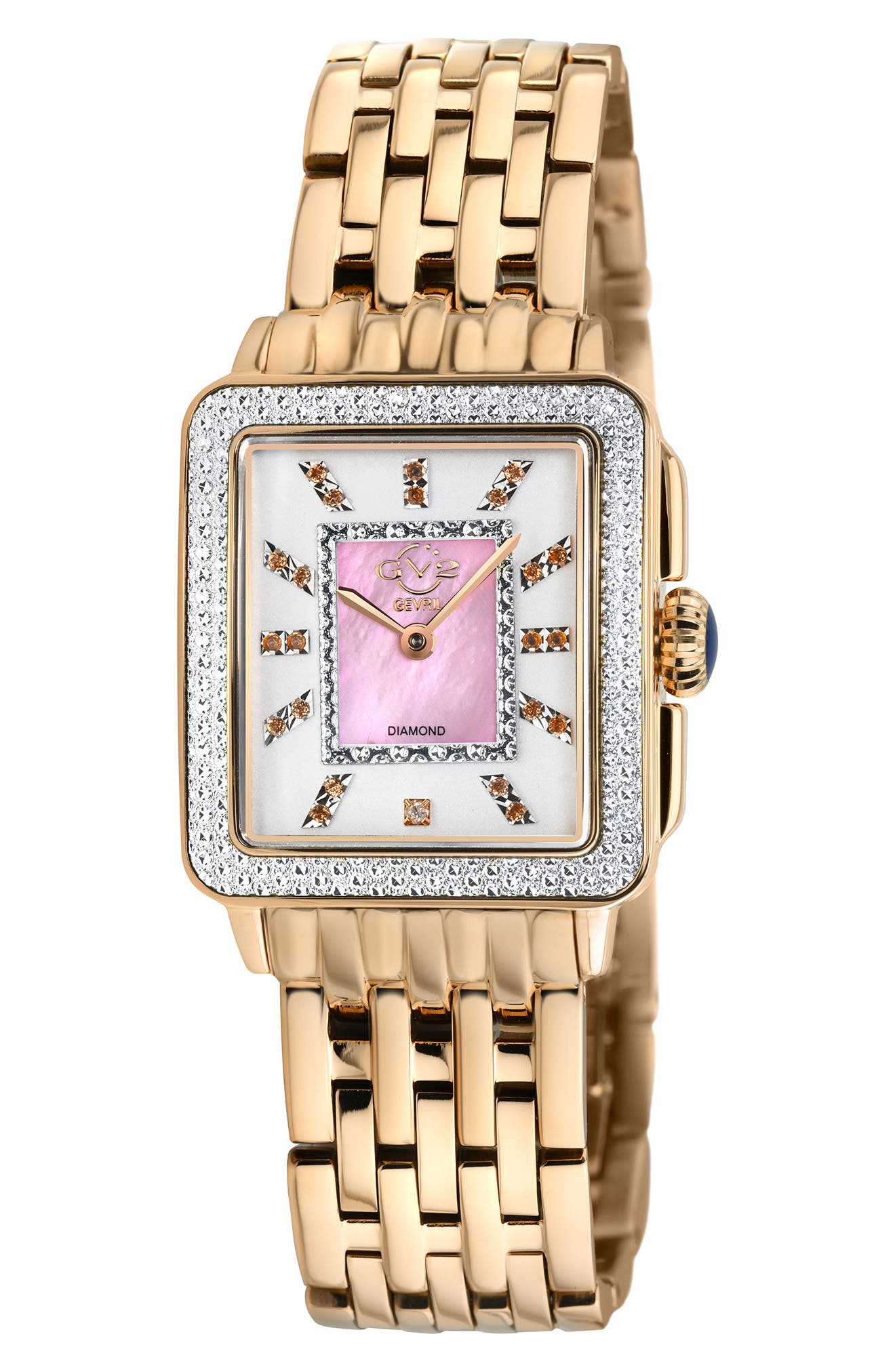GV2 Women's Padova Limited Edition Swiss Quartz Gemstone & Diamond Accented Rectangle Watch, 27 mm x 30 mm - 0.0116 ctw