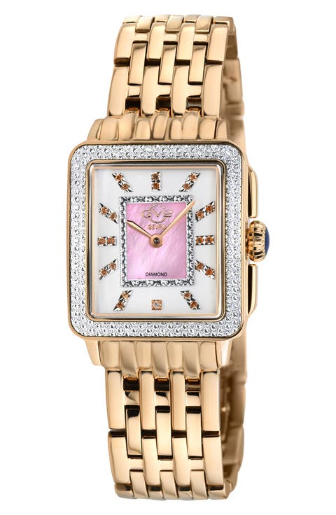 Women's Padova Limited Edition Swiss Quartz Gemstone & Diamond Accented Rectangle Watch, 27 mm x 30 mm - 0.0116 ctw
