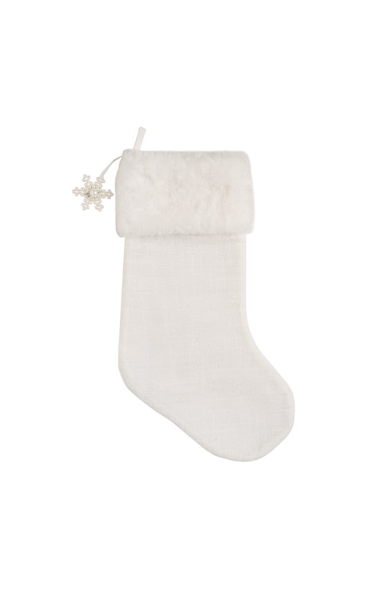 C&F Home White Fur Hanging Christmas Stocking w/ Snowflake Tassel 20", Main, color, White