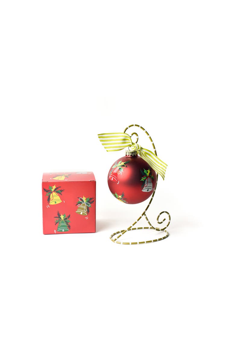Christmas Bells are Ringing Glass Ornament with Gold and White Stand, Main, color, Red