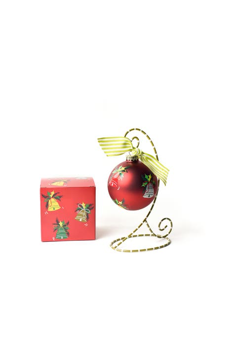 Christmas Bells are Ringing Glass Ornament with Gold and White Stand