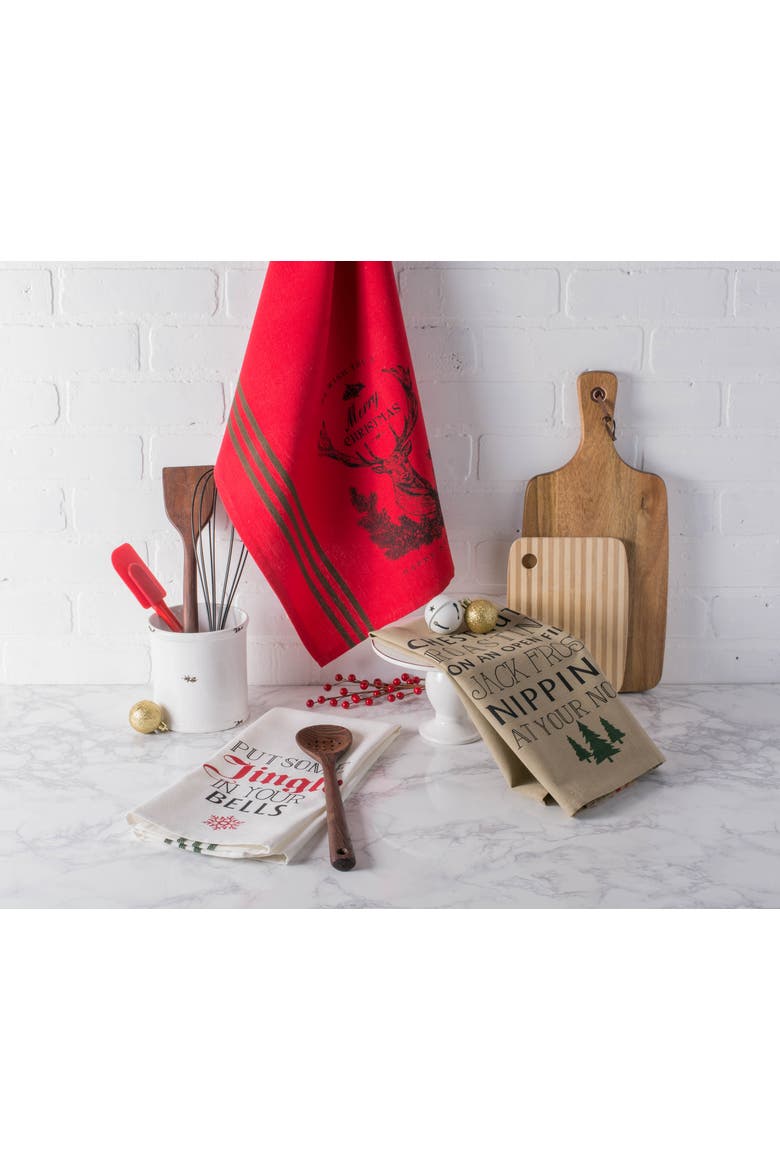 Asst Stag Christmas Print Dishtowel Set/3, Alternate, color, Christmas Stag
