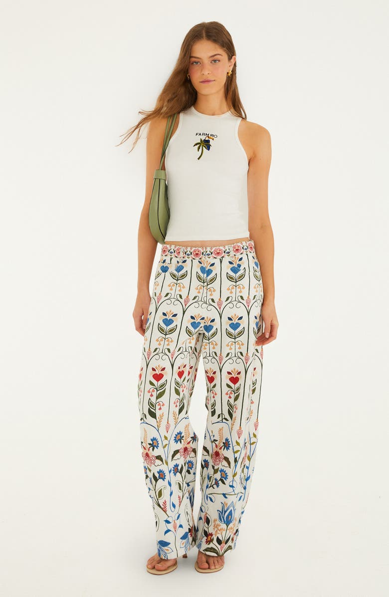 FARM Rio Fraga Print Belted Tapered Pants, Alternate, color, Off-White