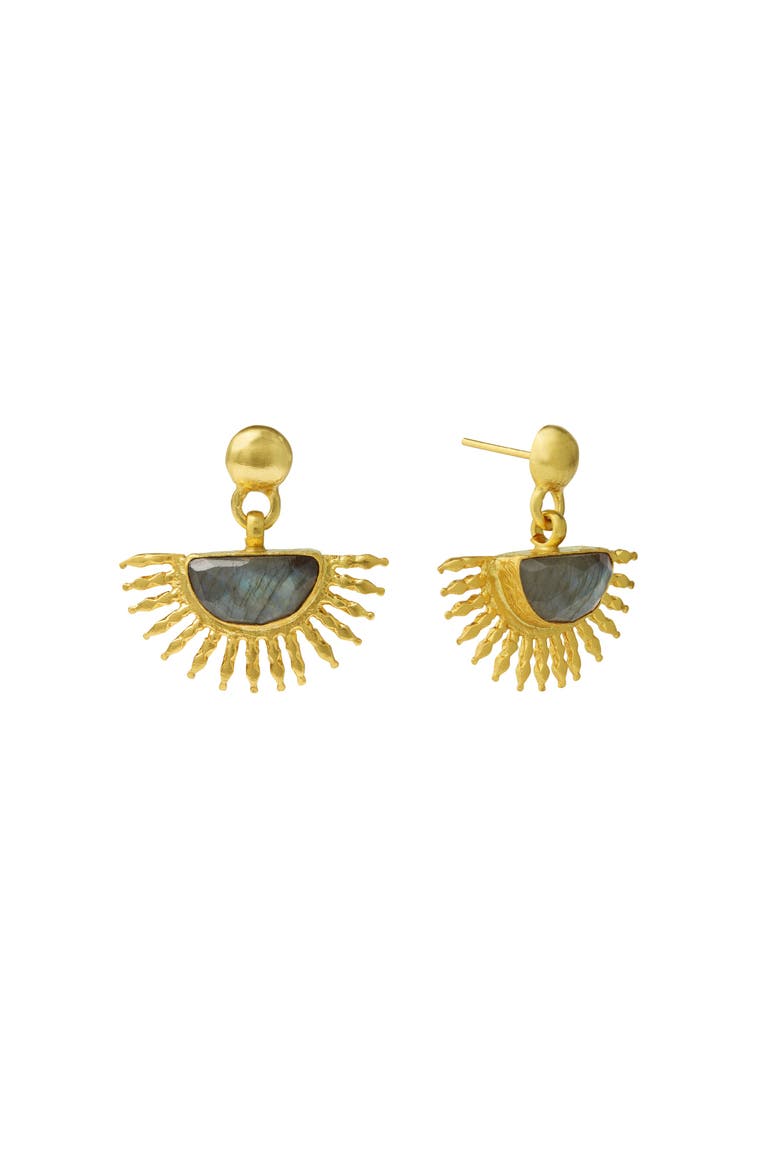 Sunrise Labradorite Drop Stud Earrings, Main, color, Brass