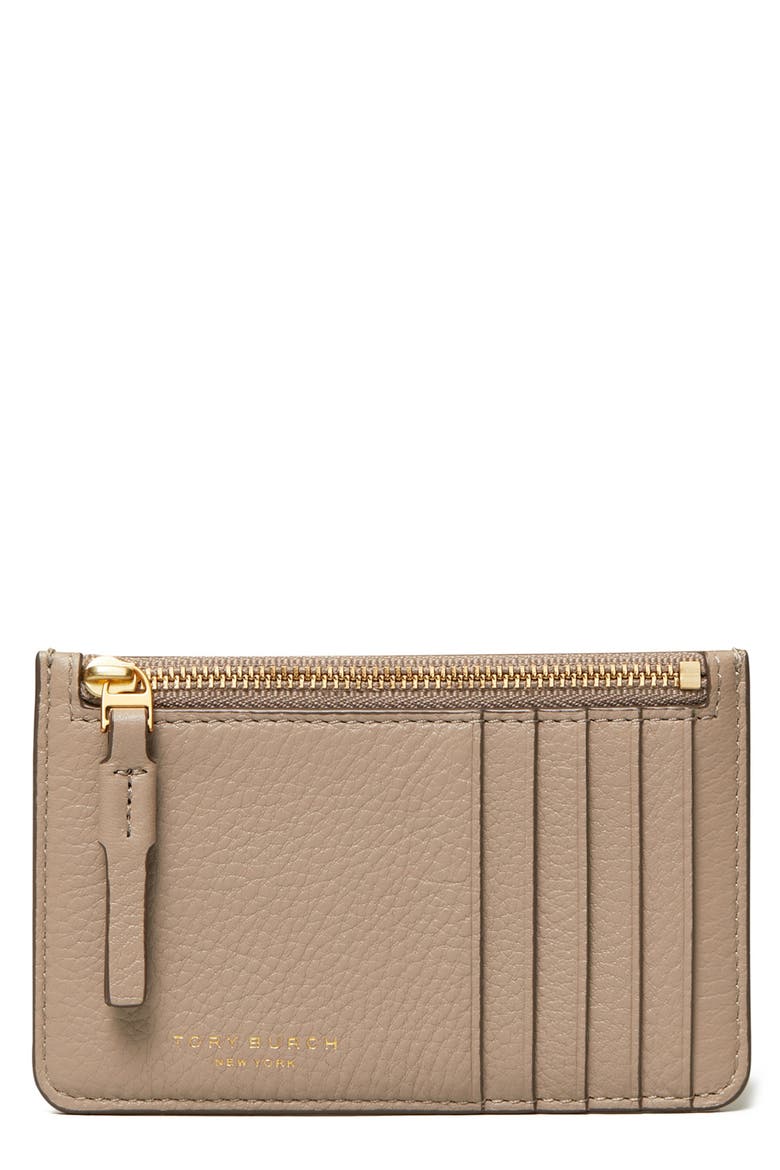 Perry Zip Leather Card Case, Main, color, GRAY HERON