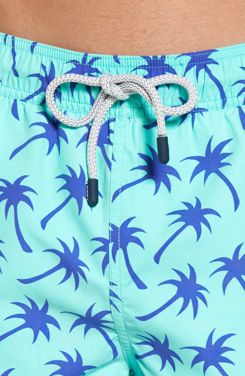 Tom & Teddy Palm Tree Print Swim Trunks, Alternate, color, 