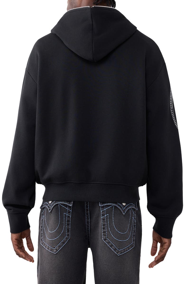 True Religion Crystal Logo Boxy Zip Hoodie, Alternate, color, Jet Black
