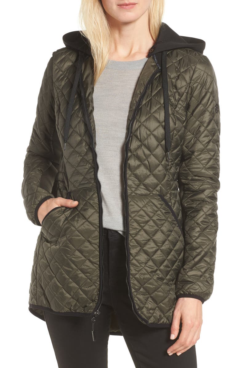 MICHAEL Michael Kors Diamond Quilted Hybrid Hooded Jacket, Main, color,