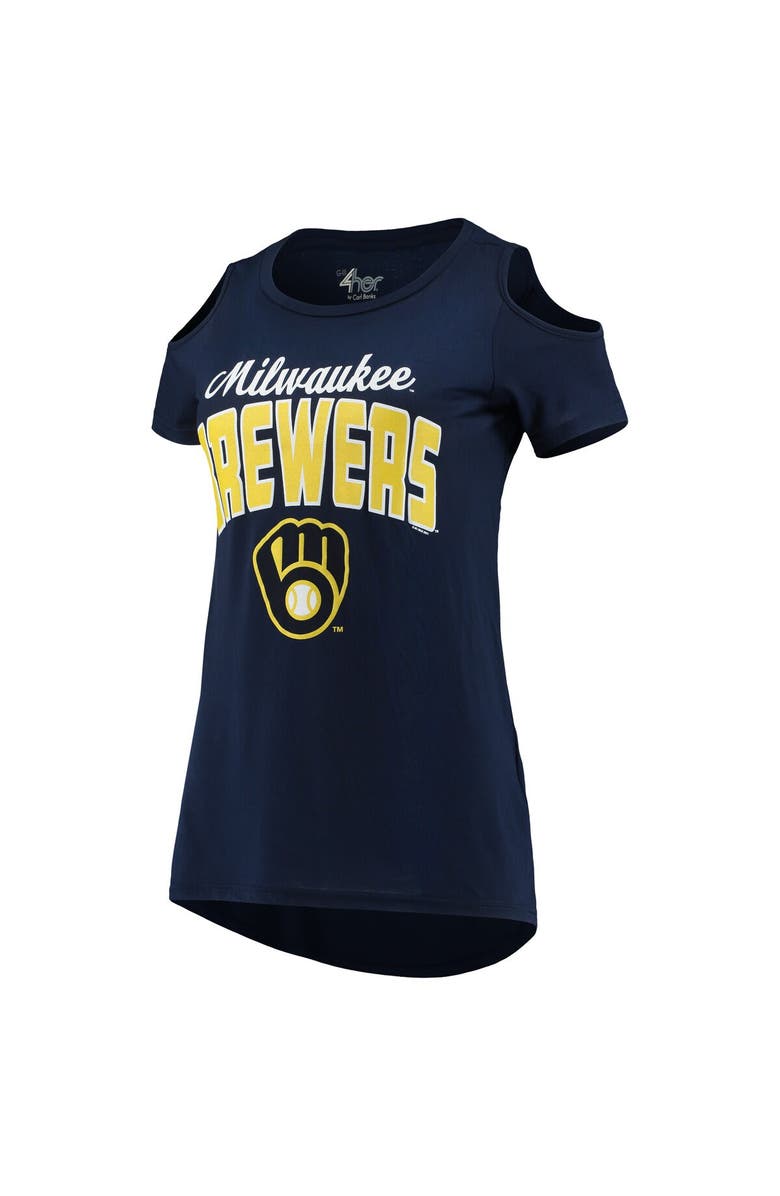 G-III 4HER BY CARL BANKS Women's G-III 4Her by Carl Banks Navy Milwaukee Brewers Clear the Bases Cold Shoulder Scoop Neck T-Shirt, Alternate, color, 
