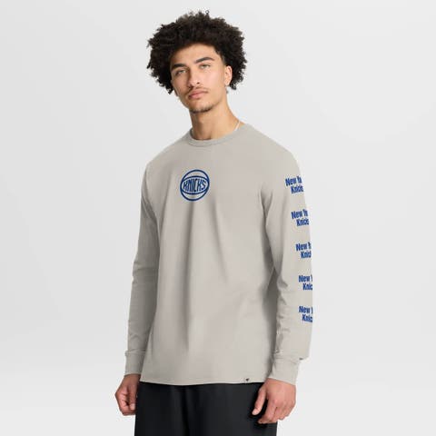 Men's Fanatics Cream New York Knicks Crossover Collection Ball Screen Action Premium Long Sleeve T-Shirt