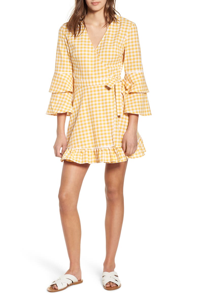 Idyllic Gingham Ruffle Dress, Main, color, BUTTERCUP