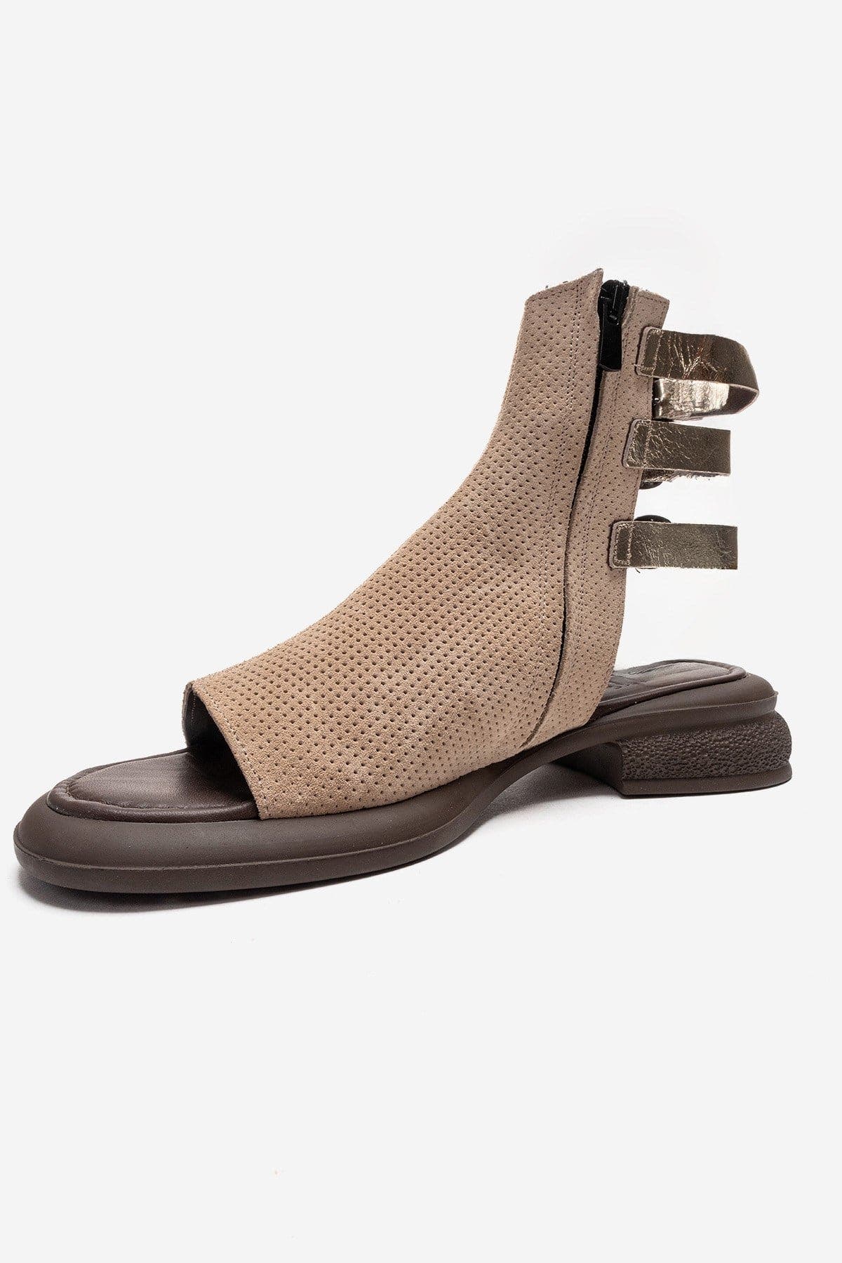 Forever & Always Shoes Carina Leather Side Zip Sandal, Alternate, color, Beige Suede