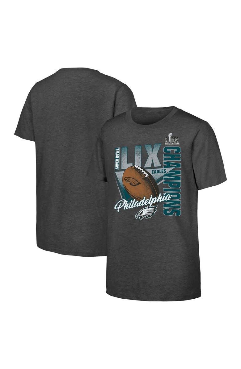 FANATICS Youth Fanatics  Heather Charcoal Philadelphia Eagles Super Bowl LIX Champions Own the Moment Tri-Blend T-Shirt, Main, color, 