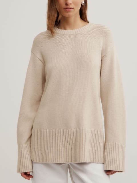 Longline Crew Neck Knit Sweater