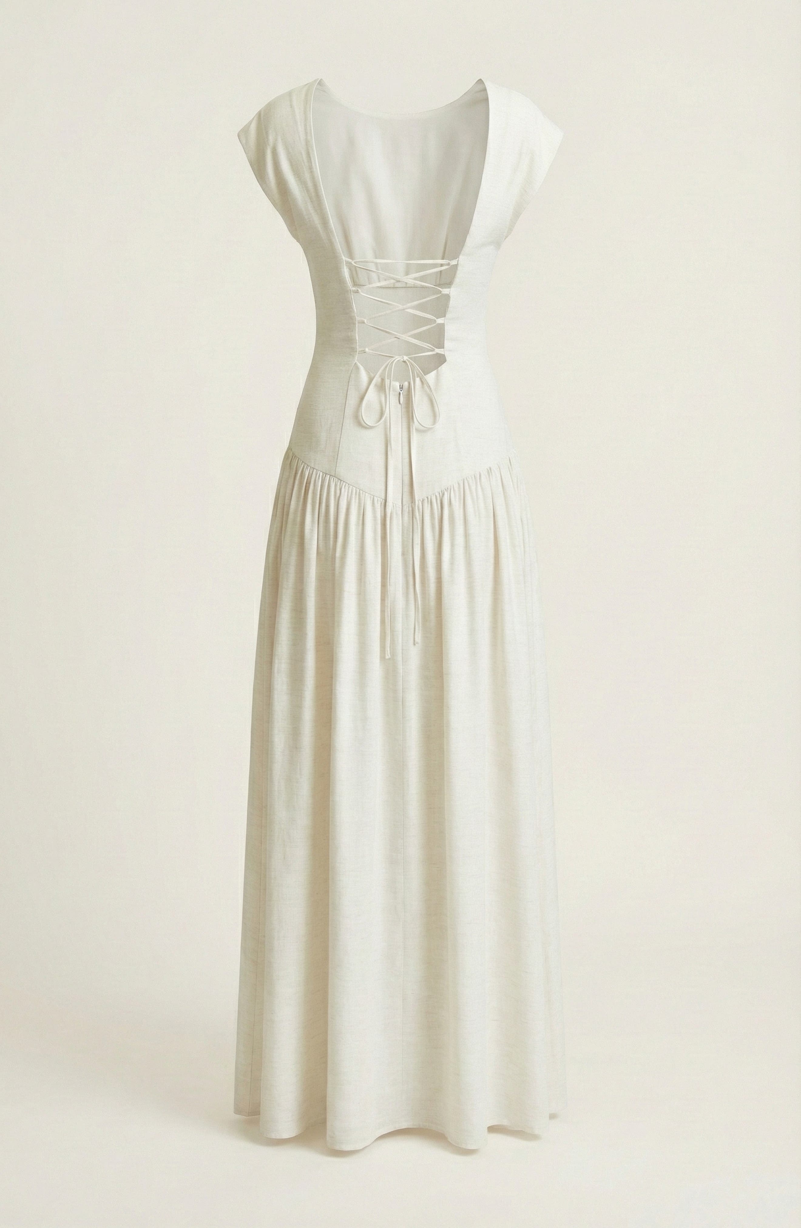 cap sleeve lace maxi dress Cap-Sleeve Maxi Dress with Lace-Up Back (Women)