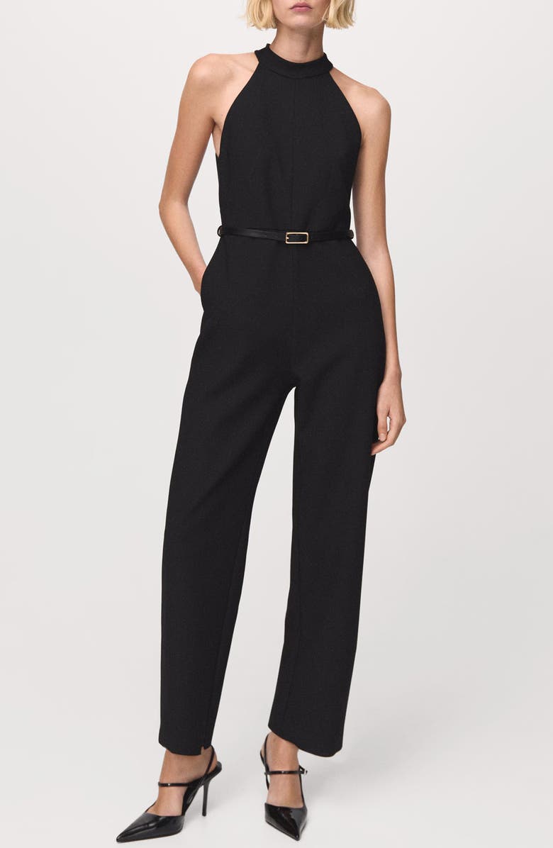 MANGO Cutaway Sleeveless Jumpsuit, Main, color, 