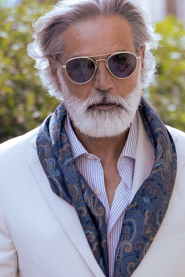 Ferrara - Silk Scarf for Men, Alternate, color, Blue and Brown