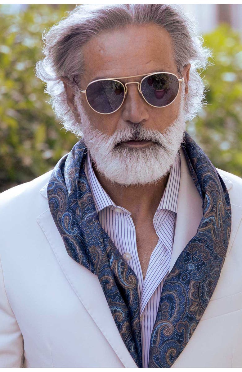 Elizabetta Ferrara - Silk Scarf for Men, Alternate, color, Blue And Brown