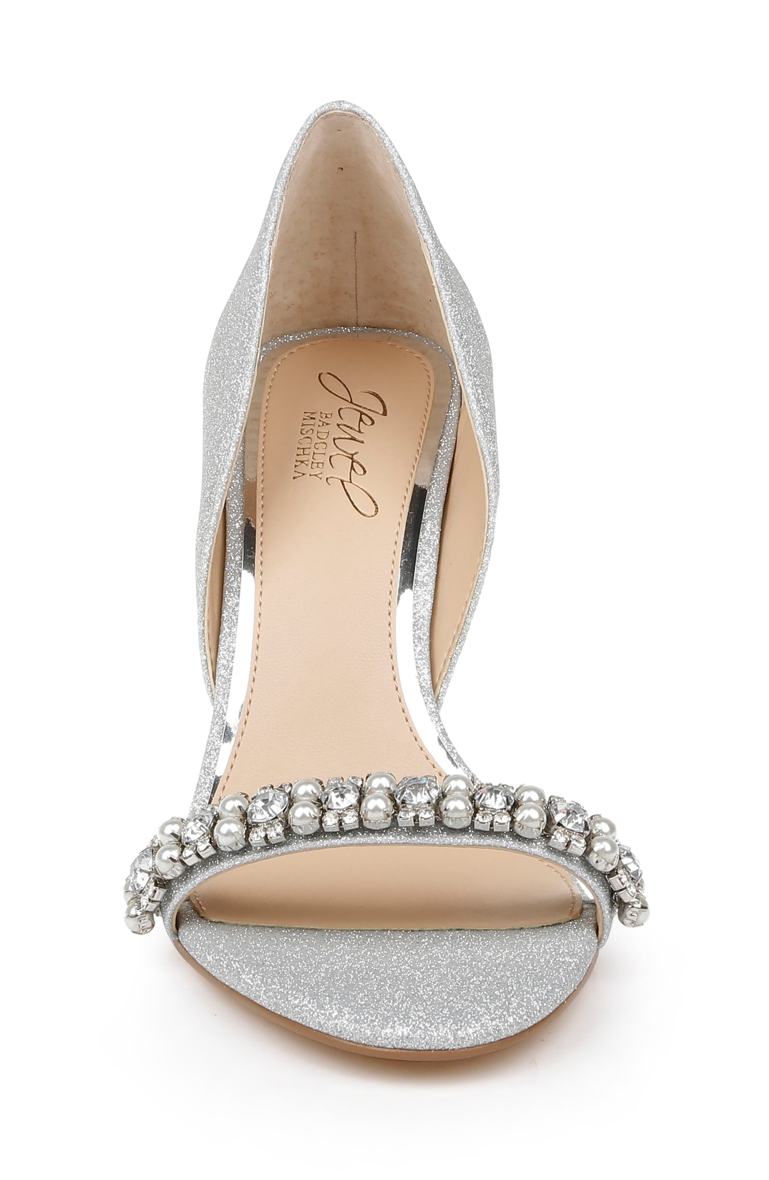 Jewel Badgley Mischka Dayana Embellished Glitter Sandal, Alternate, color, Silver Gli